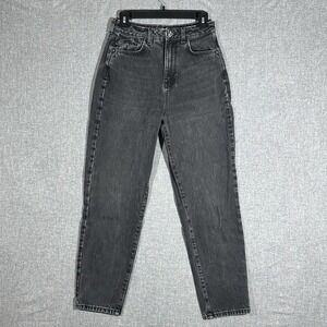 Zara Woman's Size 38 Black Washed Denim Mom Fit High Waist‎ Jeans 80's Style